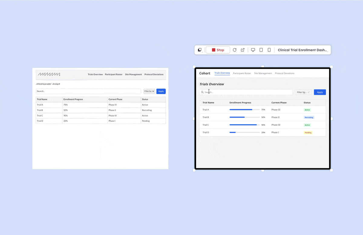 GIF showing how to generate an interactive prototype from a wireframe in Balsamiq
