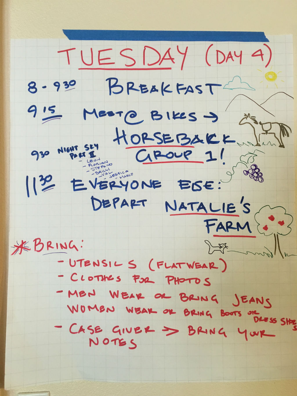 Our schedule for Day 4