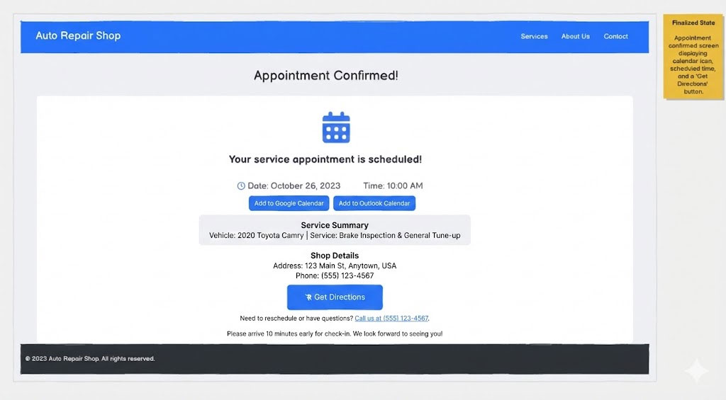 Confirmed appointment screen