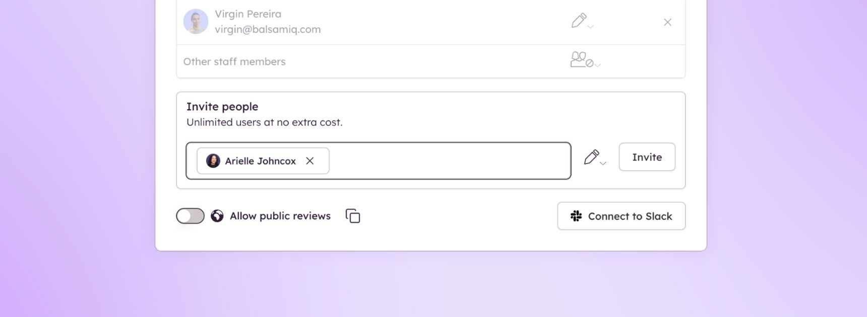 Project sharing dialog
