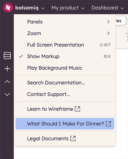 Balsamiq -> What should I make for dinner? screenshot