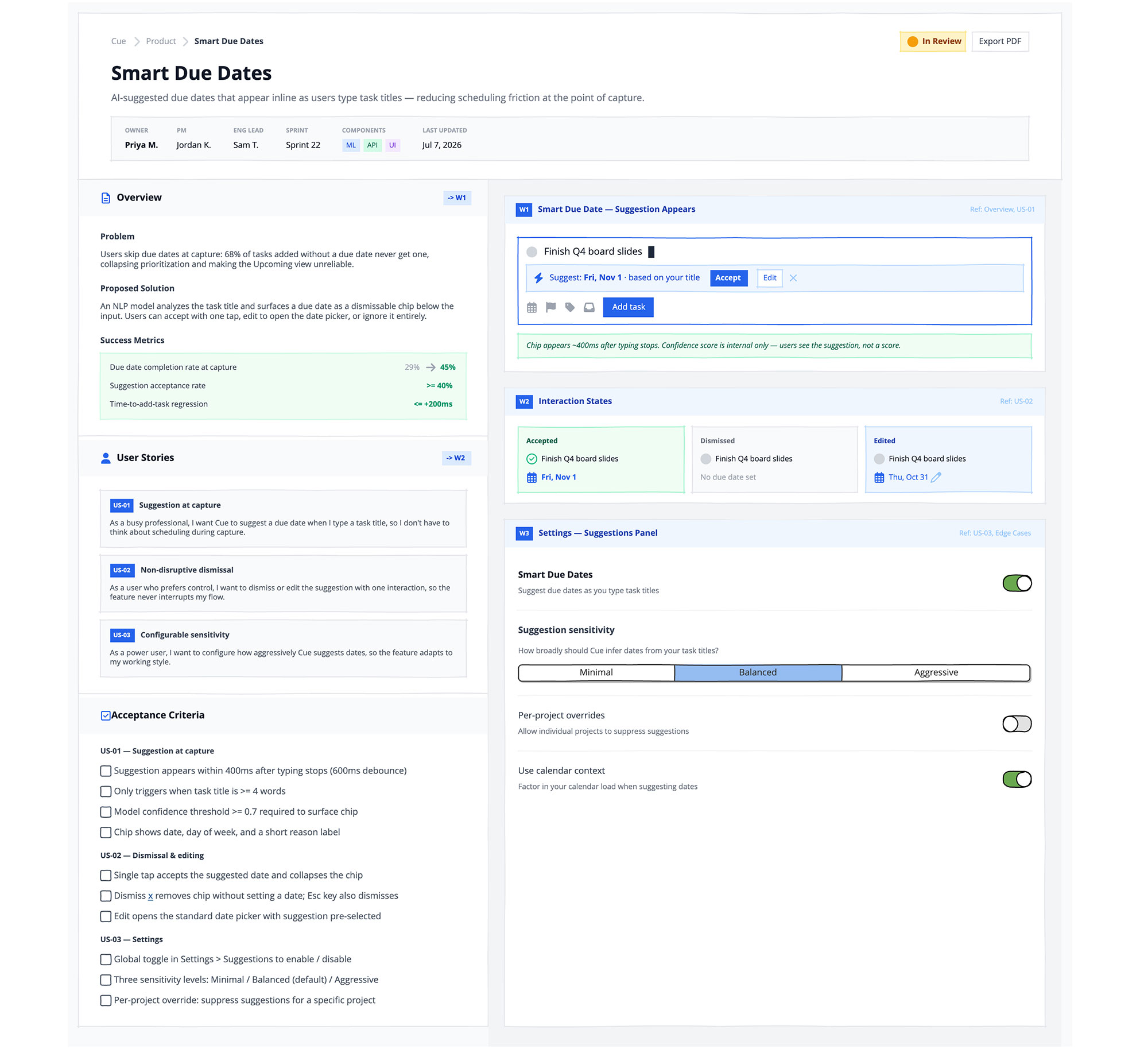Feature Spec / PRD Layout preview