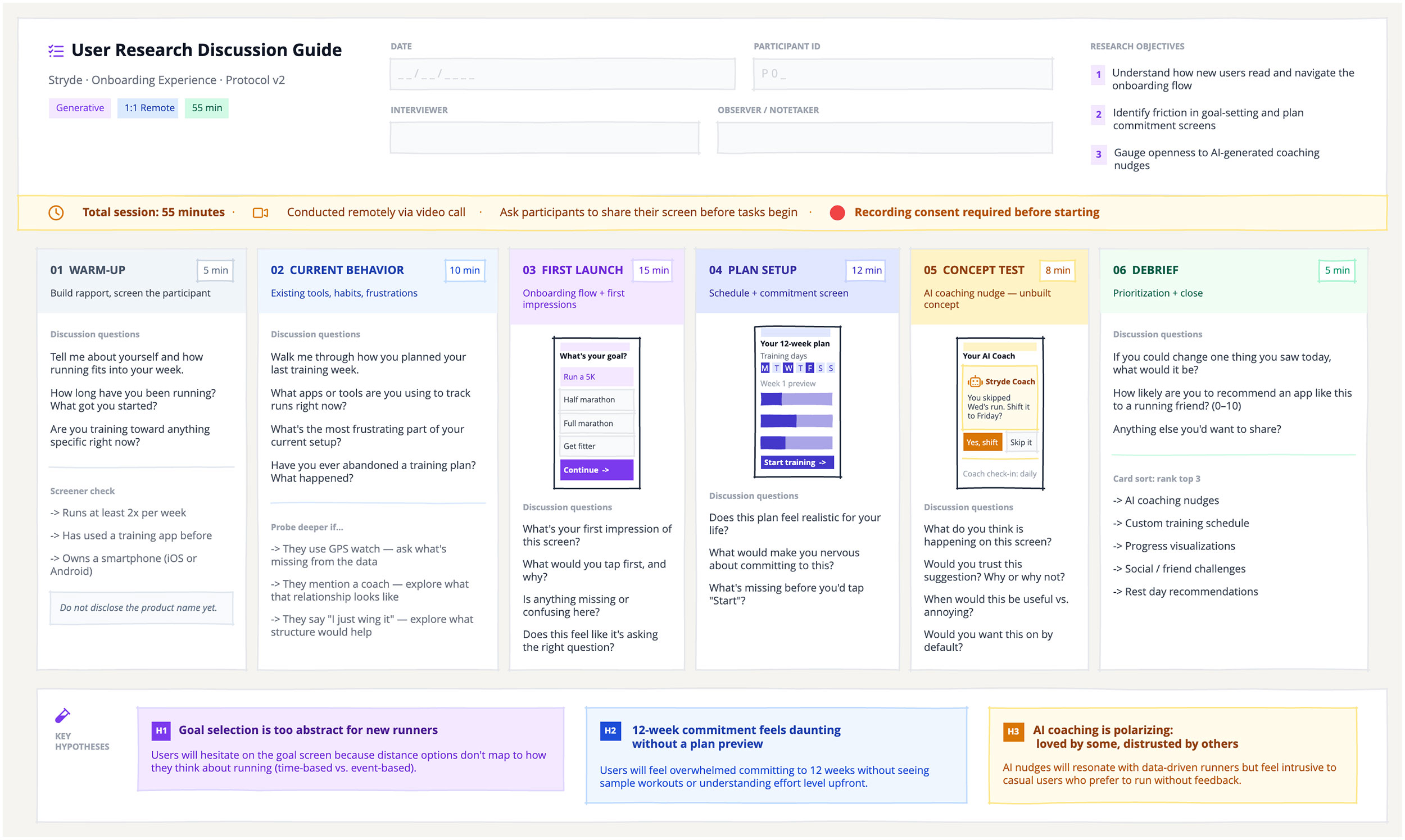 User Research discussion guide preview