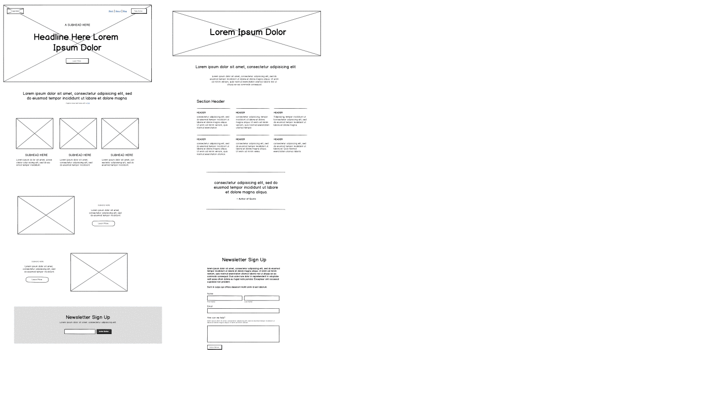 Create wireframes for each content block in your Template and design a page. Animated gif showing the building of a wireframe from preassembled design patterns.