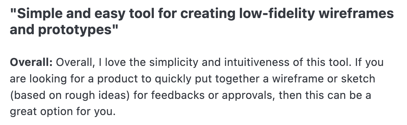 Review titled Simple and easy tool for creating low-fidelity wireframes and prototypes