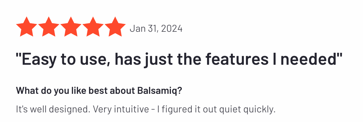 5 star review titled Easy to use, has just the features I need