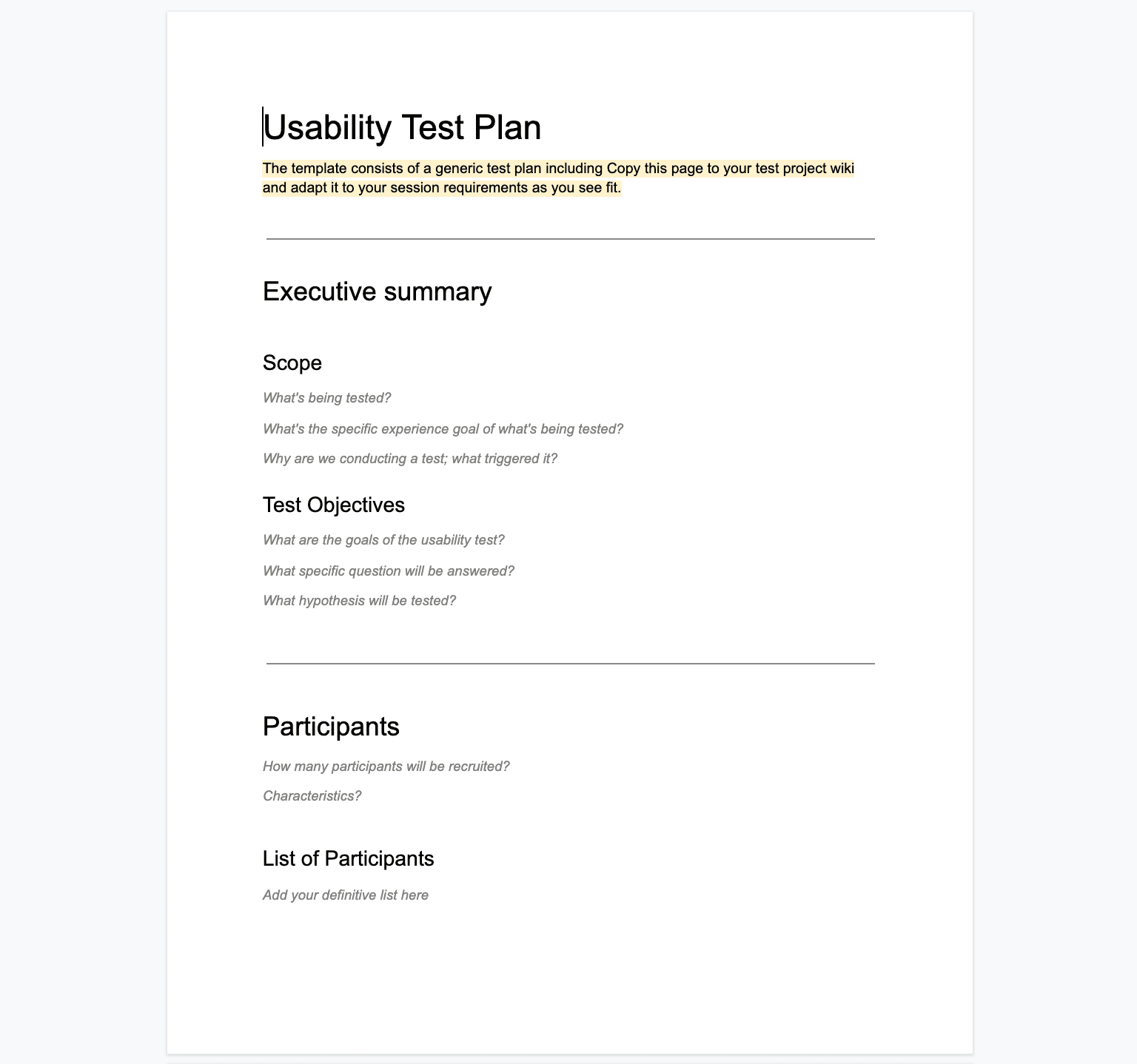 Usability Test Report Template