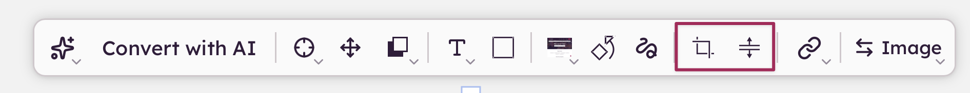Image of split image and crop in the selection toolbar
