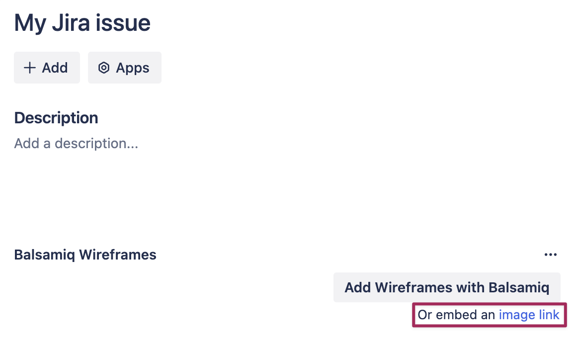 Paste an image link into a Jira issue to embed and share a Balsamiq board with collaborators