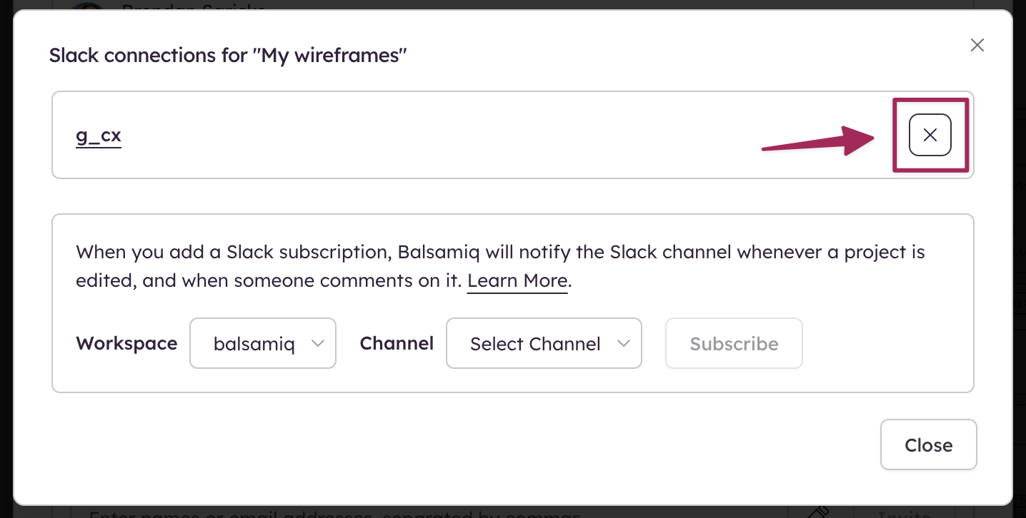 Project settings panel confirming Slack subscription to a specific channel for update notifications.