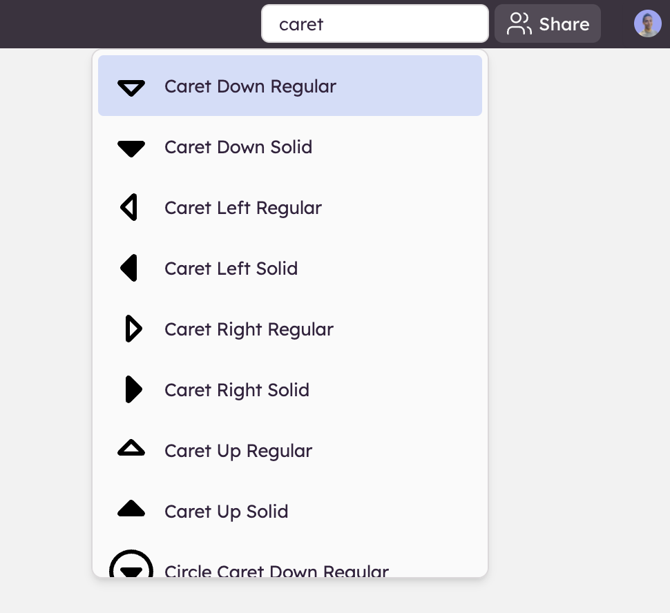 Searching for icons from the search bar