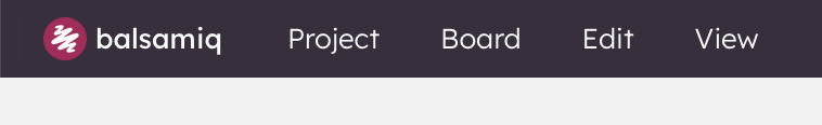 Top bar of Balsamiq editor with labeled menus for project, wireframe, editing, and viewing options.